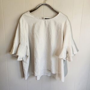 For Cynthia Woman linen blouse ruffle flounce bell half sleeve beige size 3X